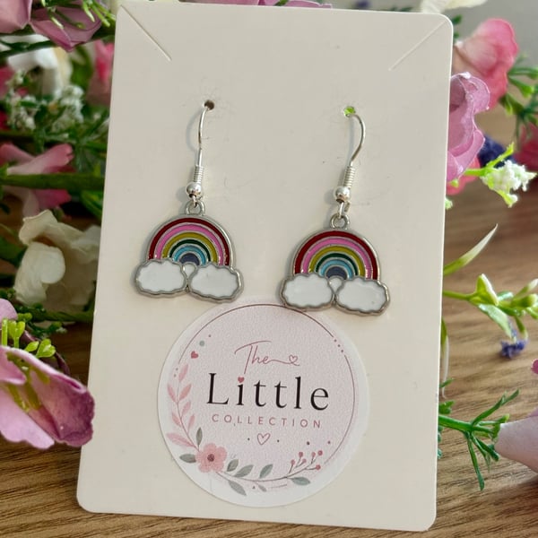 Rainbow Dangle Earrings, Enamel Dreamy Charms, Handmade Jewellery