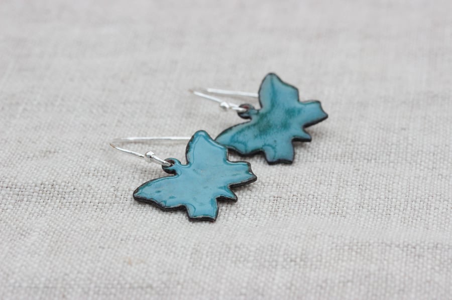 Teal enamel butterfly dangly earrings