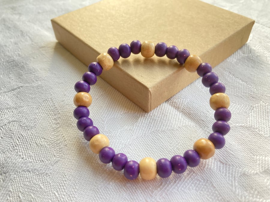 Purple & Beige stretchy bracelet 