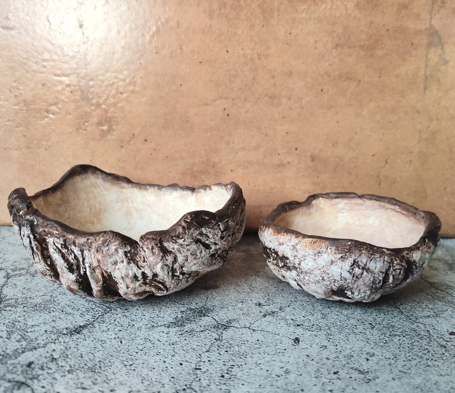 Clay Bark Bowls, Rustic Ceramics, Hand Built Organic Wabi Sabi Home Decor