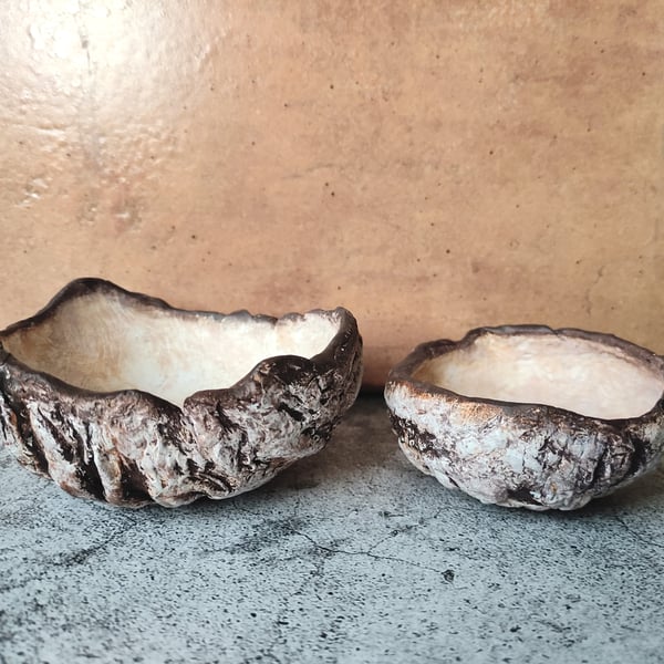 Clay Bark Bowls, Rustic Ceramics, Hand Built Organic Wabi Sabi Home Decor