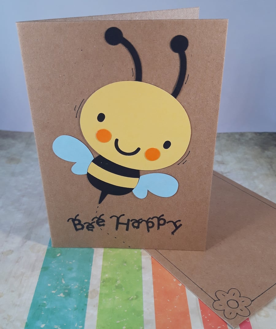 Handmade 'Bee Happy' Greeting Card, cute bumblebee, animal card