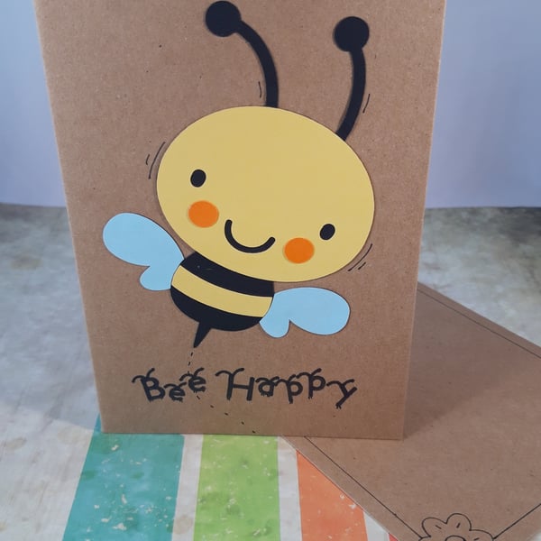 Handmade 'Bee Happy' Greeting Card, cute bumblebee, animal card