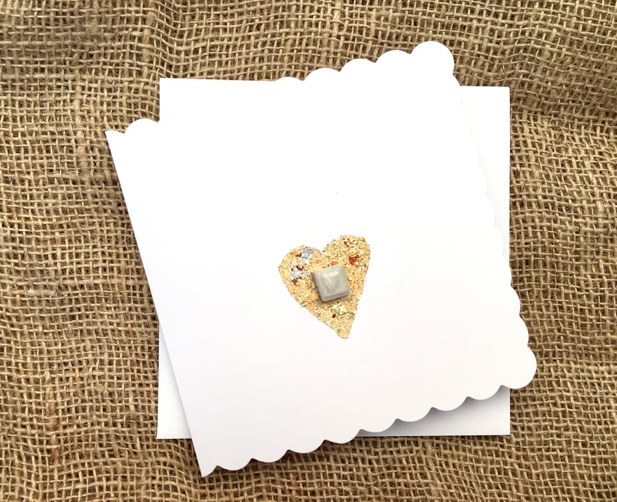 Hand made card, gold leaf ceramic design, birthday, wedding, valentines day card
