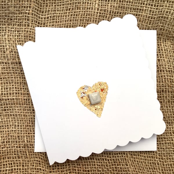 Hand made card, gold leaf ceramic design, birthday, wedding, valentines day card