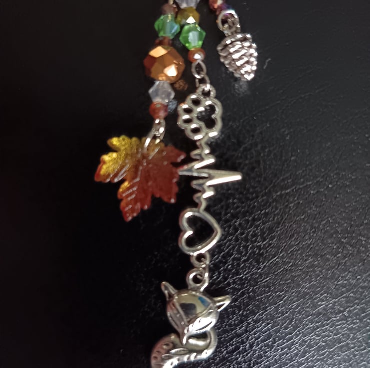 Autumnal beaded bag charm with pine cone, leaf ... - Folksy