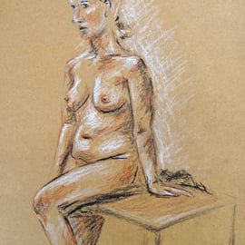 Seated Nude Lady Original Drawing Art 