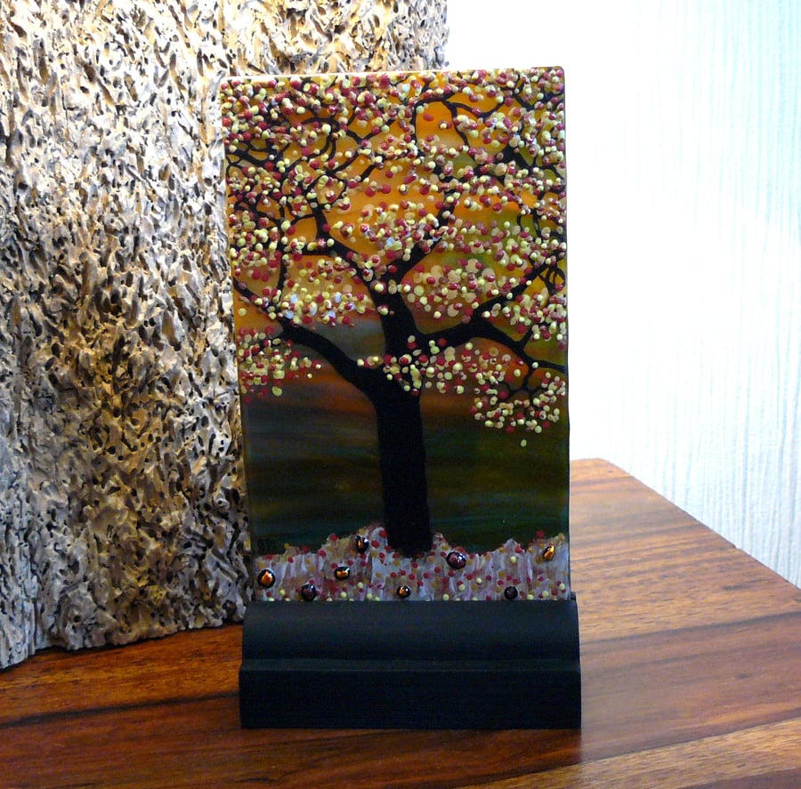 UNIQUE: Handmade Fused Glass 'AUTUMN TREE' Picture.