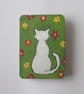 Magnet with Hand Painted White Cat on Wood