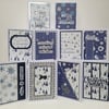 Boxed set of 10 Mixed Variety Christmas Cards - Blue white and silver