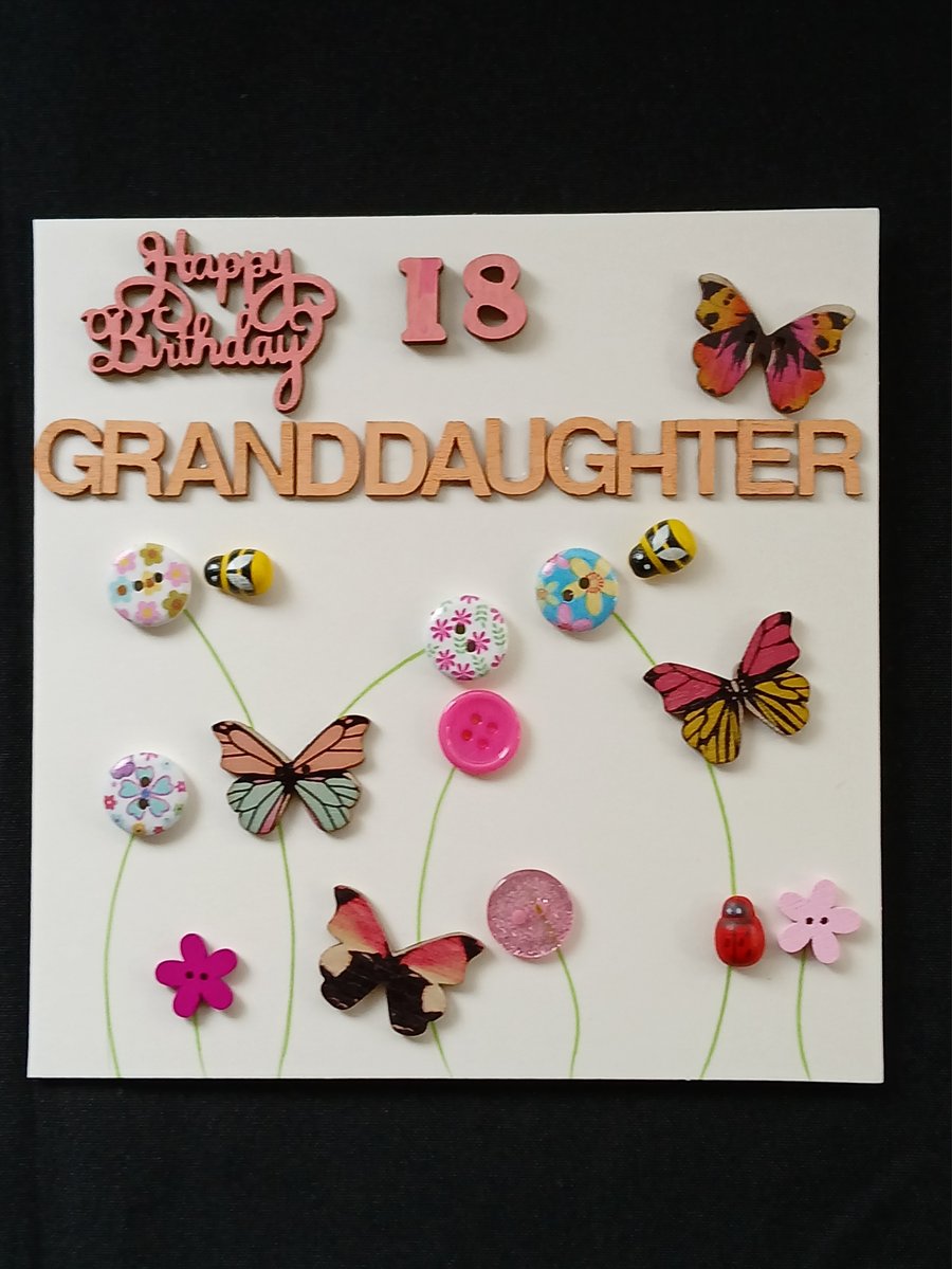 Handmade, granddaughter 18 birthday card 