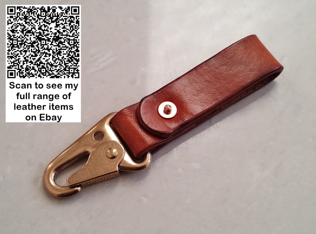 Leather & Solid Brass Copper Rivet Keyring Belt Dangler