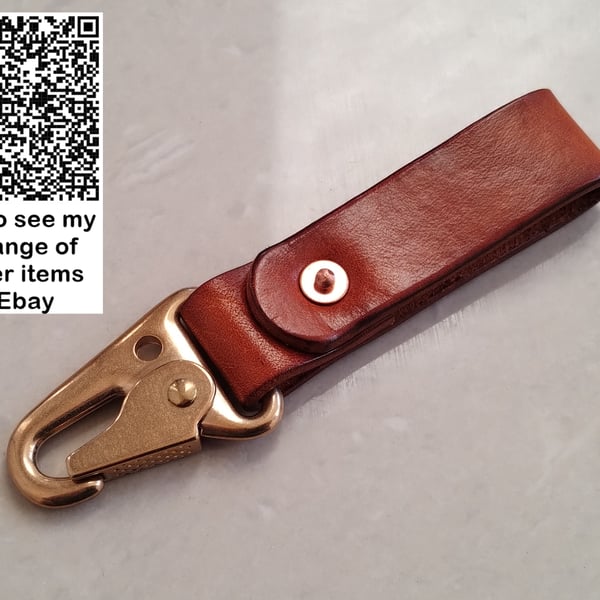Leather & Solid Brass Copper Rivet Keyring Belt Dangler
