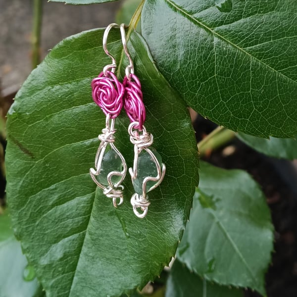 DEEP PINK ROSE EARRINGS 
