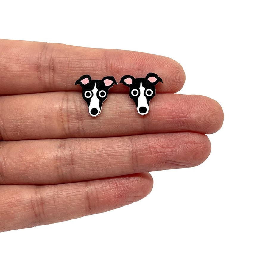 Whippet Stud Earrings - Handpainted - Dog Earrings
