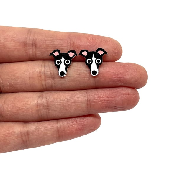Whippet Stud Earrings - Handpainted - Dog Earrings