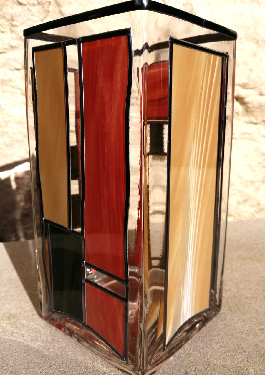 Art Deco Fun Large Square Stained Glass Flower Vase