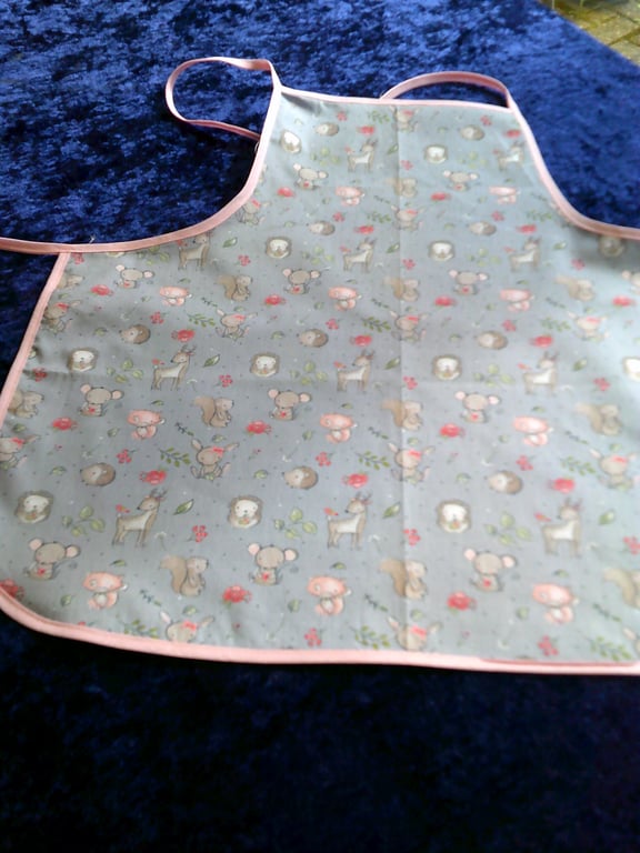 Pale Grey Baby Apron with Deer, Squirrels, Hedgehogs & Mice