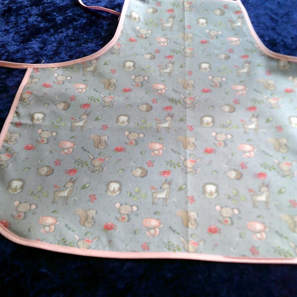 Pale Grey Baby Apron with Deer, Squirrels, Hedgehogs & Mice
