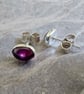 Oval stud earrings in sterling silver with pink Tourmaline gemstone - Image 3