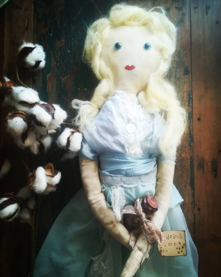 SALE Alice in Wonderland art doll, wall hanging art doll, OOAK, textile art