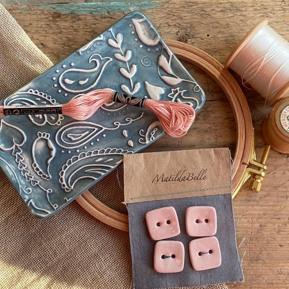 Gift Box Crafters Gift- Ceramic Tray- Handmade Ceramic Buttons