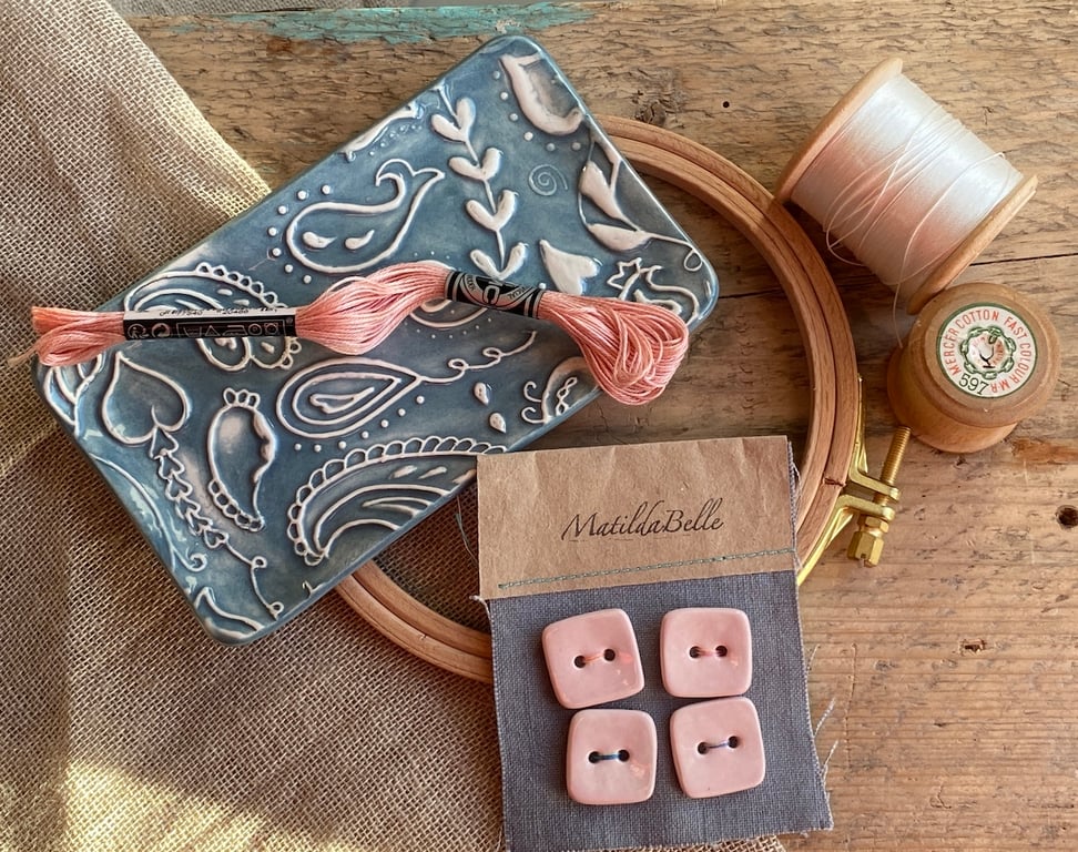 Gift Box Crafters Gift- Ceramic Tray- Handmade Ceramic Buttons