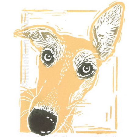 Tan Whippet Dog, Original Linocut Print