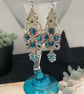 Delicate blue micro macrame beaded dangle boho vintage earrings, gift for her  - Image 2