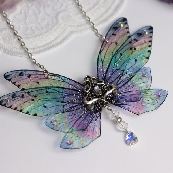 Fairy Wing Necklace Fancy Rainbow Fairycore Cottagecore Boho Fairy Gift