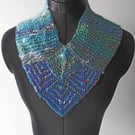 Neckwarmer, Scarf, Dickie, Blue, Green, Handspun, Knitted, Gift