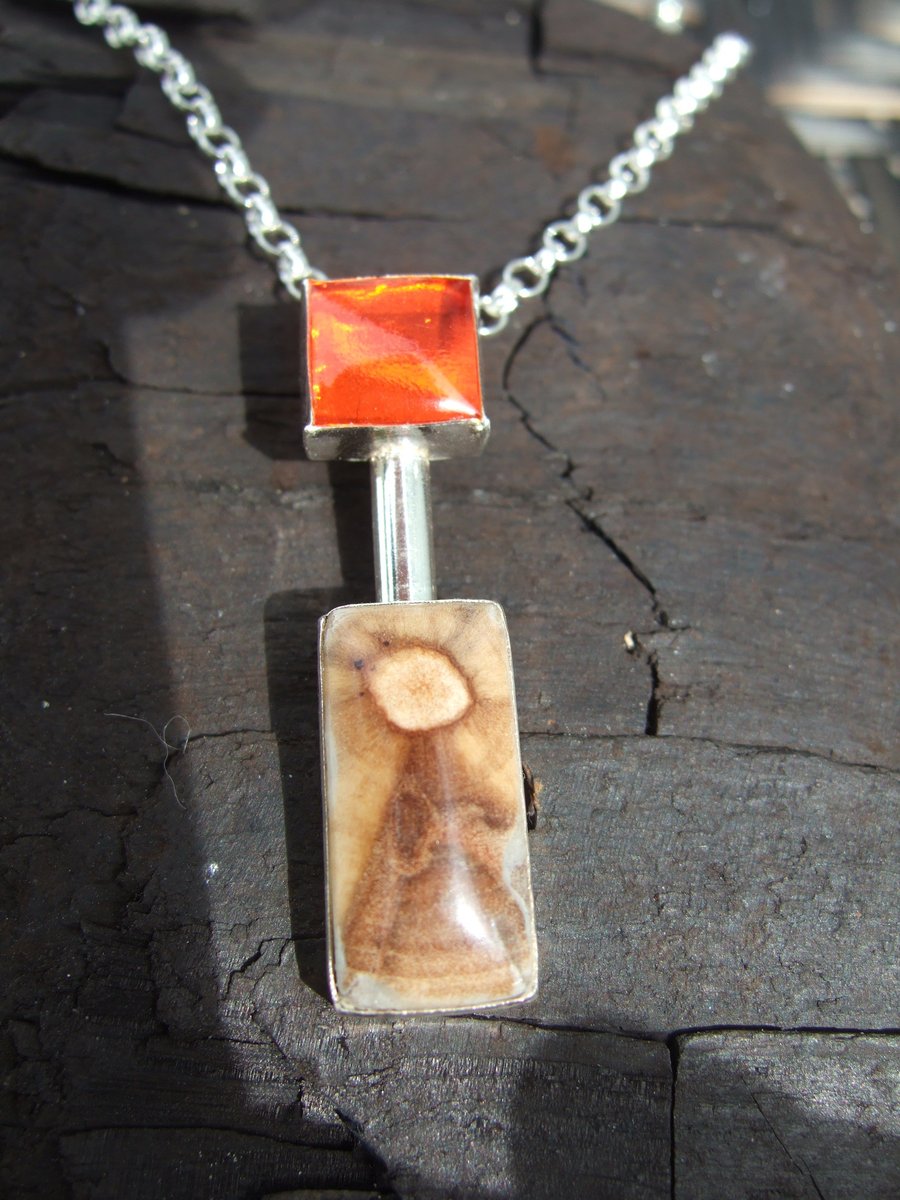 Spalted Horse Chestnut and Resin Sterling Silver Pendant