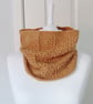 Crocheted Granny Square Merino Wool Cowl - Gold Colour Muffler - Infinity Scarf