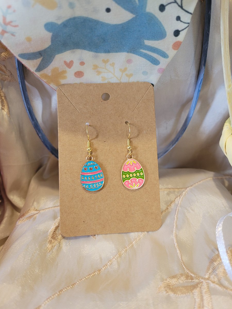 Gold Enamel Easter Earrings - Irregular Easter Eggs