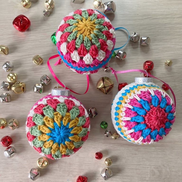 Crochet Christmas Baubles Set of 3  - Tree Decorations