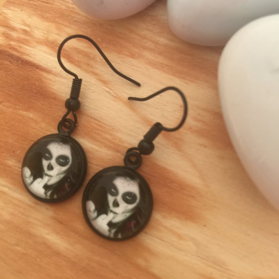 Zombie Steampunk Black Earrings