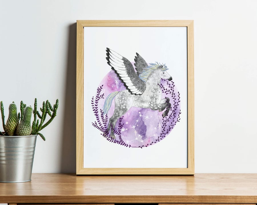 Pegasus: Celestial Watercolour A4 Art Print