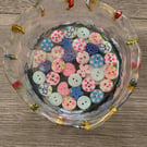 Patterned Button Filled resin Bowl with Fairy Lights Christmas themed 