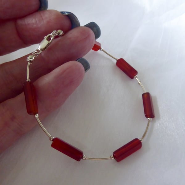 Sterling Silver and Carnelian Bracelet 7.5 inches long
