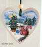 Christmas Heart Decoration - gift, clay ornament, red squirrel, trees, star