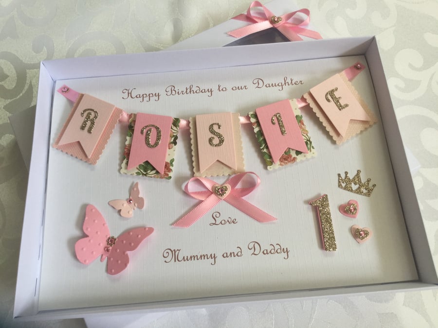 Personalised Handmade 1st Birthday Card Gift Boxed Daughter Granddaughter First