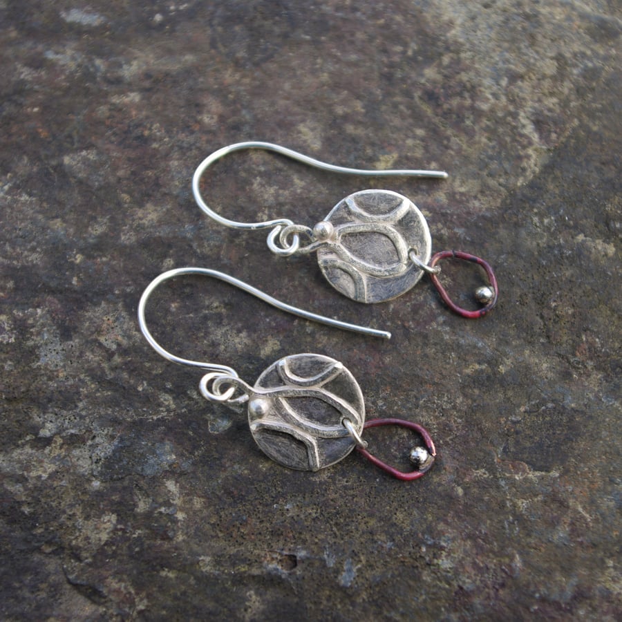 Silver and Copper Leaf pattern Dangle Earrings