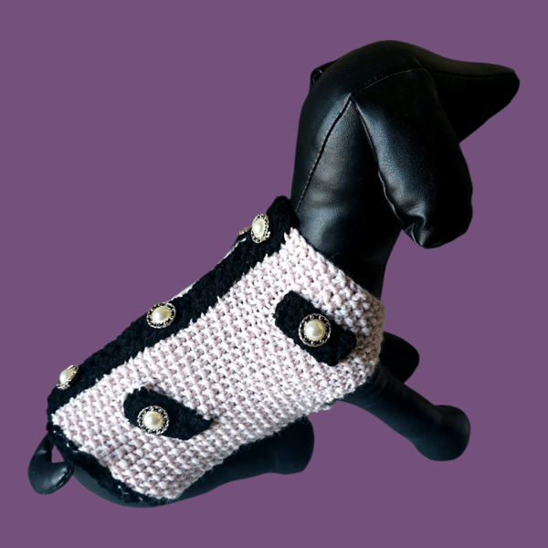 Hand knitted small dog jumper with gold buttons