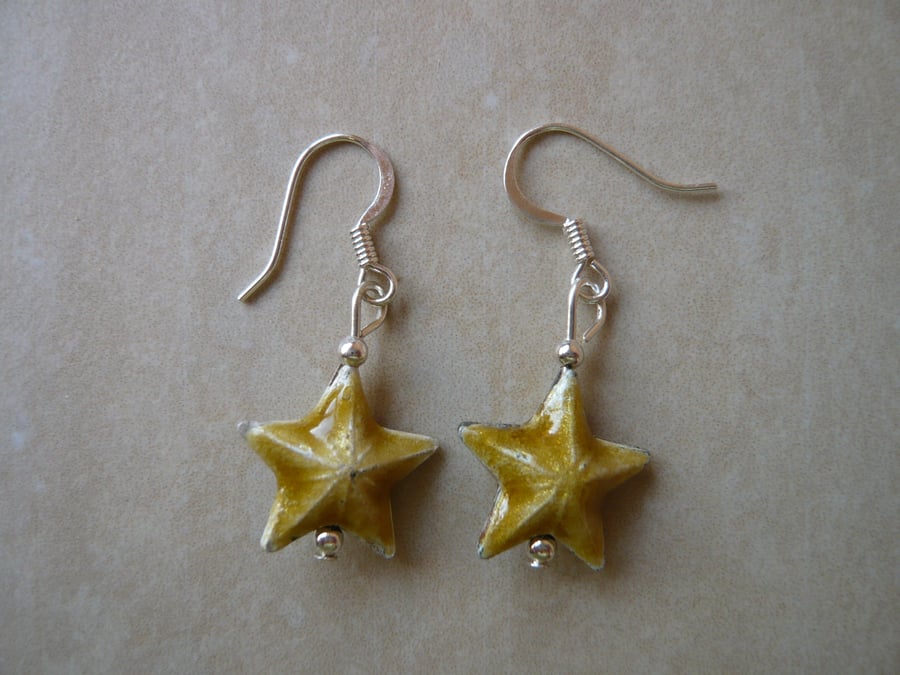 Gold Enamel Star Earrings