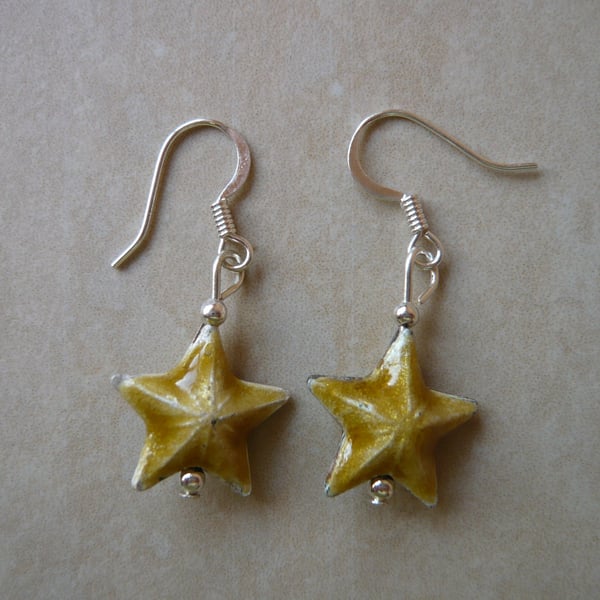 Gold Enamel Star Earrings