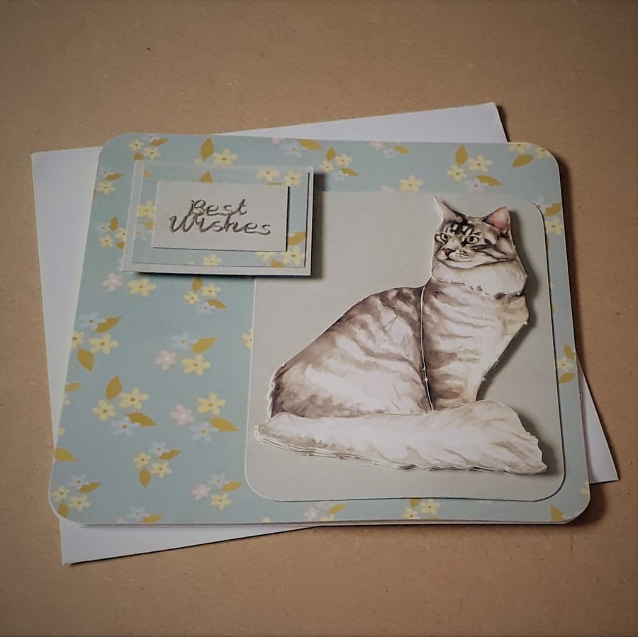 Decoupage Cat Best Wishes Card