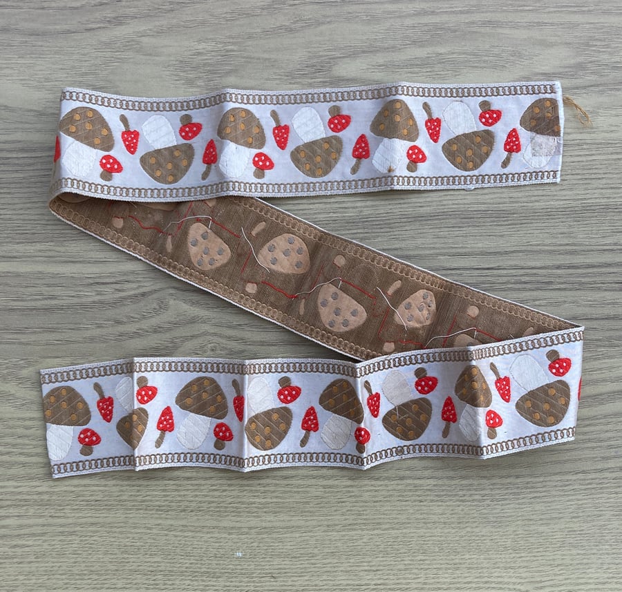 Pretty Fungi!  A length of Mushroom and Toadstools Ribbon or Edging Trim.