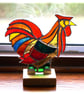 Rooster Stained Glass Ornament Cockerel Richard XII On Oak Stand - Image 4