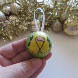 Christmas Tree Bauble Budgie Budgerigar Pet Bird Green Yellow Hanging Decoration