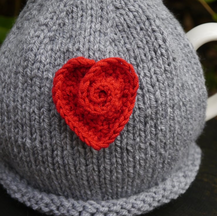 Large Grey Tea Cosy With Red Rose Heart Folksy